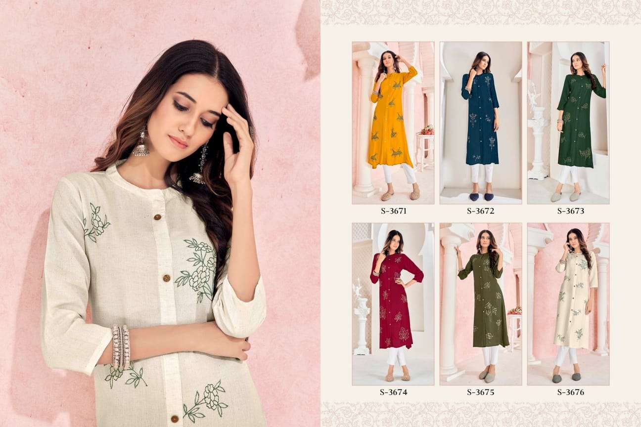 Anvika By Sbs 3671 To 3676 Series Designer Stylish Fancy Colorful Beautiful Party Wear & Ethnic Wear Collection Rayon Kurtis At Wholesale Price