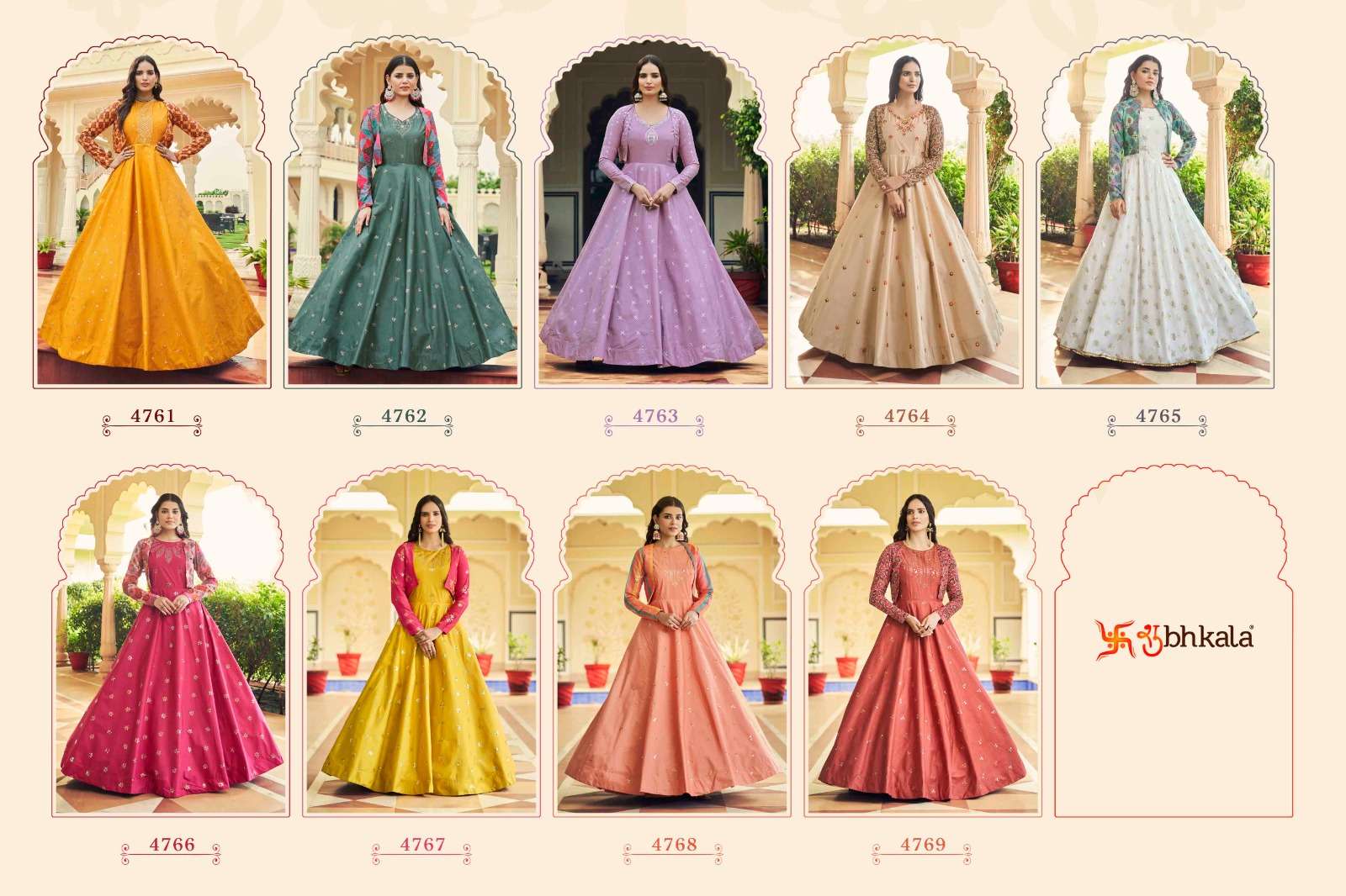 Flory Vol-22 By Shubhkala 4761 To 4769 Series Beautiful Stylish Fancy Colorful Casual Wear & Ethnic Wear Cotton Gowns With Jackets At Wholesale Price