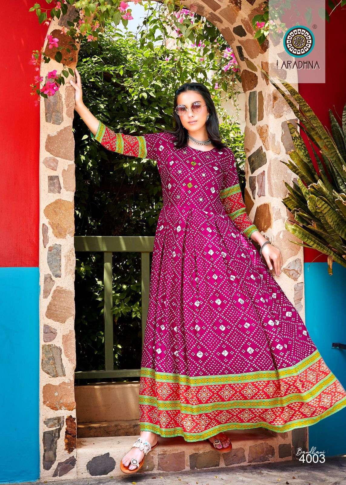 Bandhani Vol-4 By Aradhna Fashion 4001 To 4012 Series Beautiful Stylish Fancy Colorful Casual Wear & Ethnic Wear Rayon Print Gowns At Wholesale Price