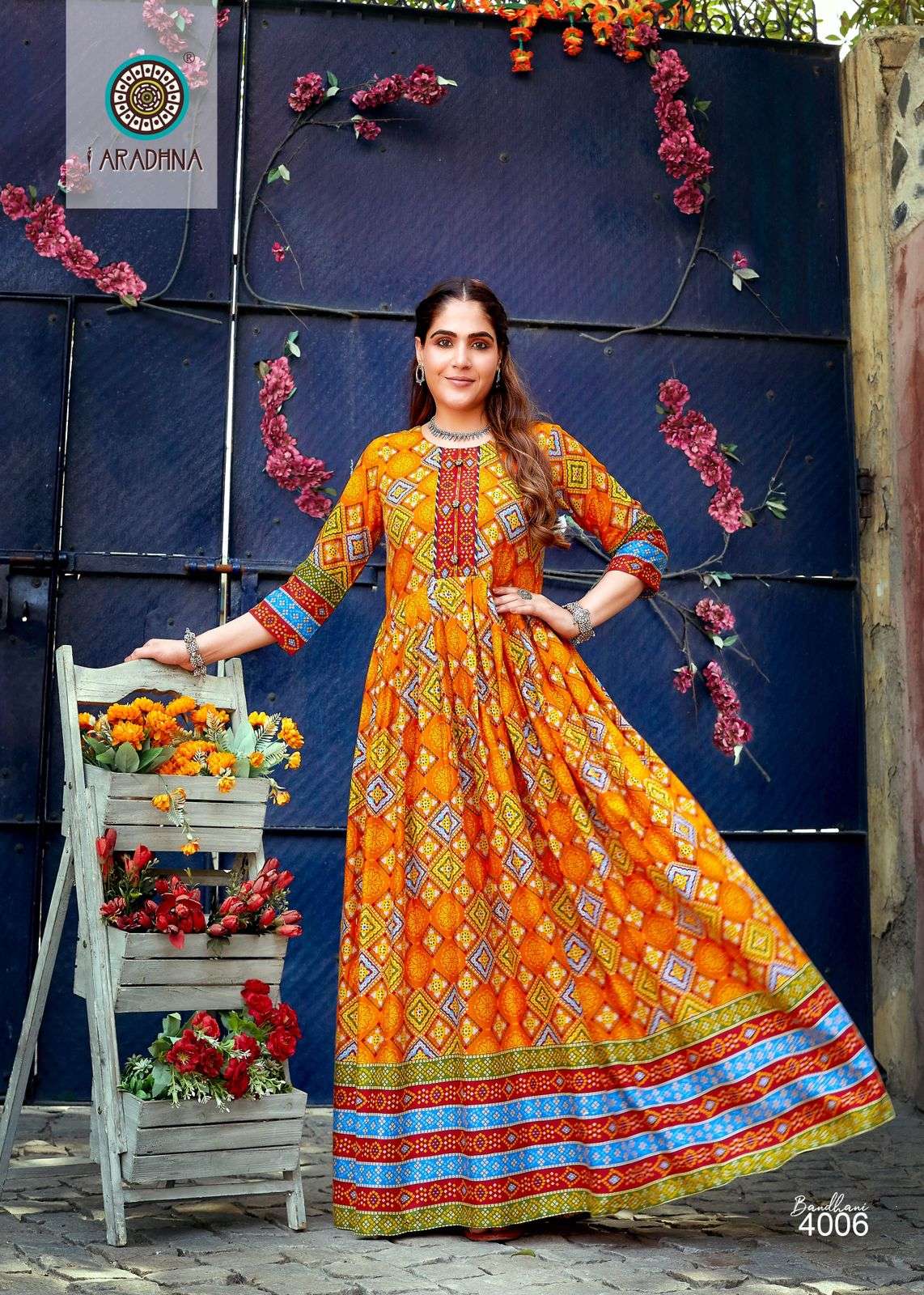 Bandhani Vol-4 By Aradhna Fashion 4001 To 4012 Series Beautiful Stylish Fancy Colorful Casual Wear & Ethnic Wear Rayon Print Gowns At Wholesale Price