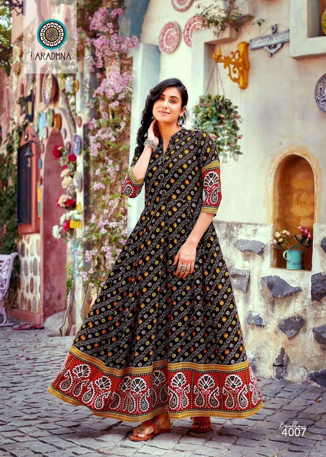 Bandhani Vol-4 By Aradhna Fashion 4001 To 4012 Series Beautiful Stylish Fancy Colorful Casual Wear & Ethnic Wear Rayon Print Gowns At Wholesale Price