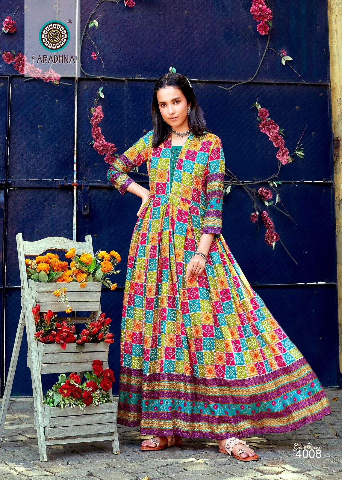 Bandhani Vol-4 By Aradhna Fashion 4001 To 4012 Series Beautiful Stylish Fancy Colorful Casual Wear & Ethnic Wear Rayon Print Gowns At Wholesale Price