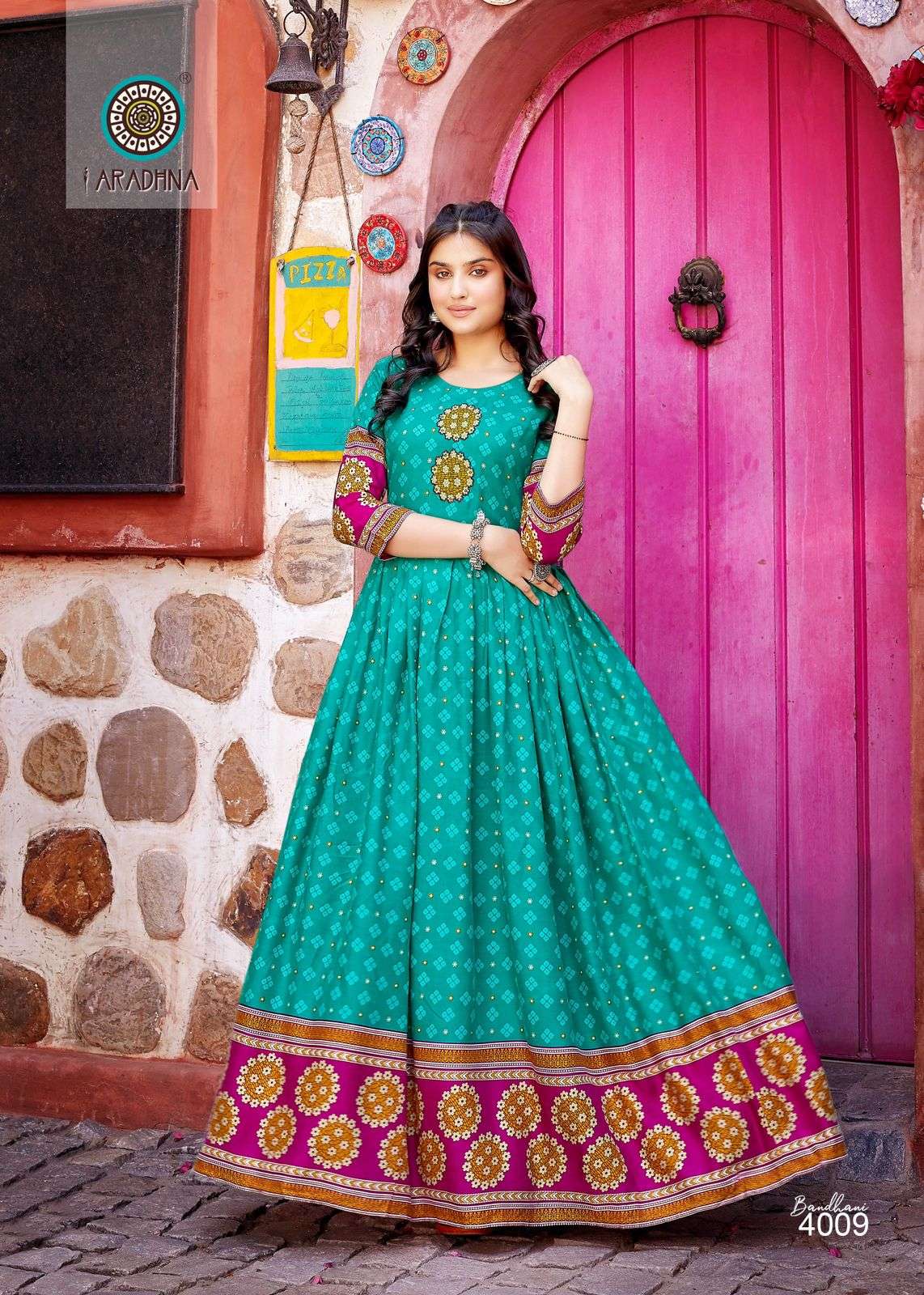 Bandhani Vol-4 By Aradhna Fashion 4001 To 4012 Series Beautiful Stylish Fancy Colorful Casual Wear & Ethnic Wear Rayon Print Gowns At Wholesale Price