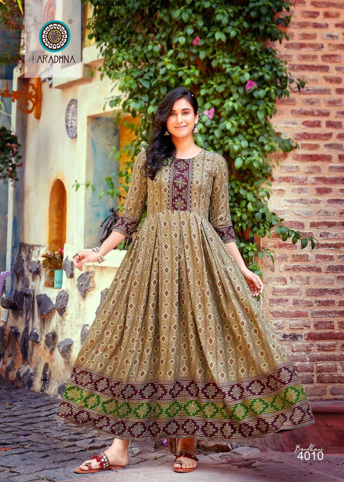Bandhani Vol-4 By Aradhna Fashion 4001 To 4012 Series Beautiful Stylish Fancy Colorful Casual Wear & Ethnic Wear Rayon Print Gowns At Wholesale Price
