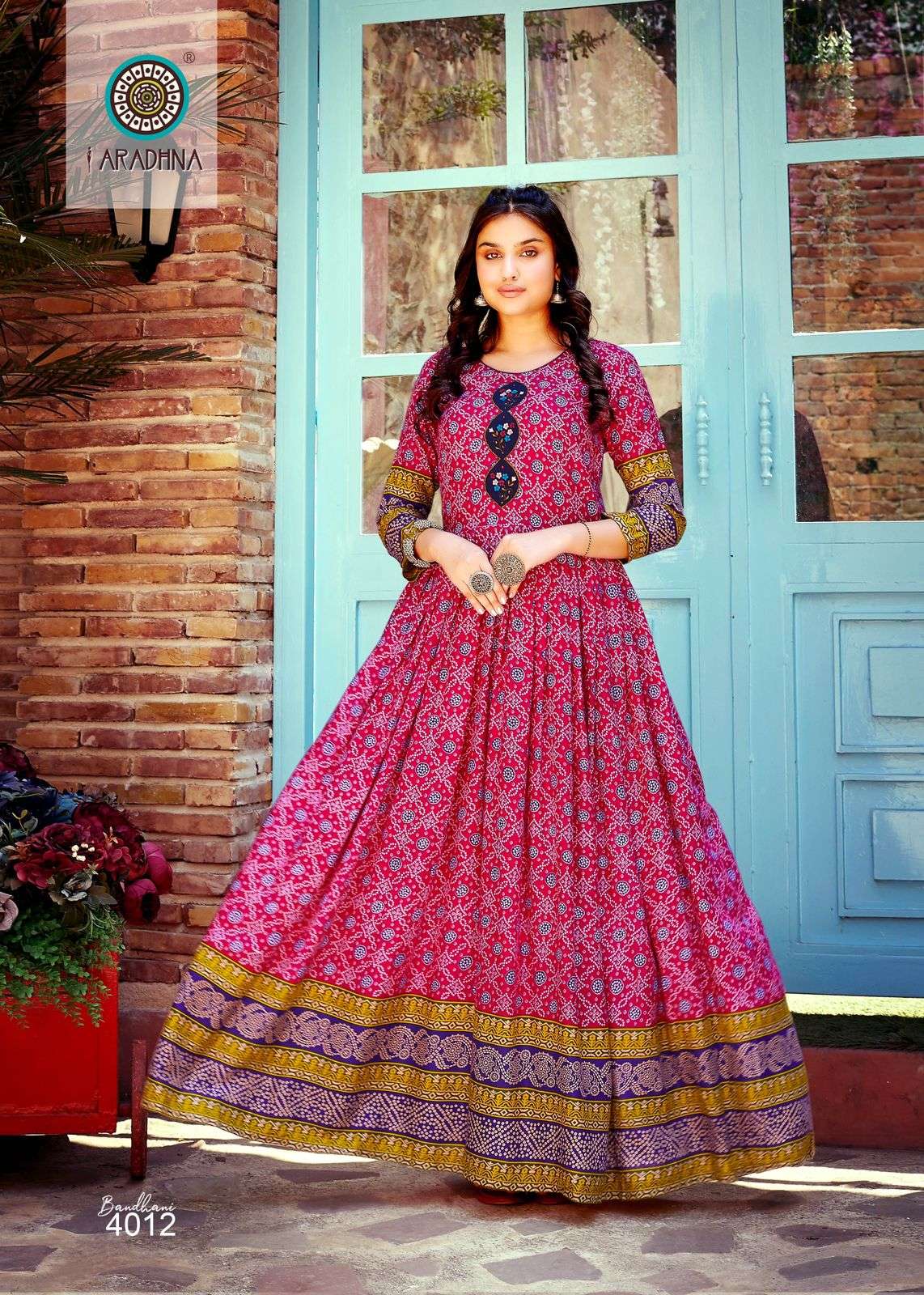 Bandhani Vol-4 By Aradhna Fashion 4001 To 4012 Series Beautiful Stylish Fancy Colorful Casual Wear & Ethnic Wear Rayon Print Gowns At Wholesale Price