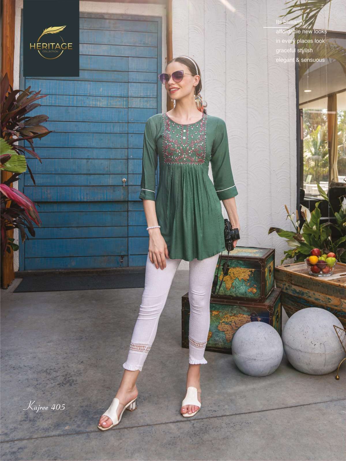 Kajree Vol-4 By Heritage 401 To 407 Series Beautiful Stylish Fancy Colorful Casual Wear & Ethnic Wear Rayon Slub Tops At Wholesale Price