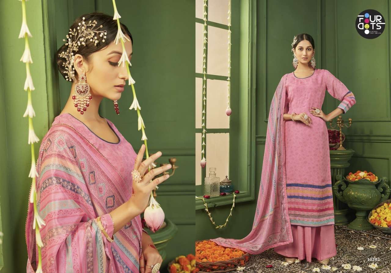 Shrushti By Four Dots 10201 To 10204 Series Beautiful Suits Colorful Stylish Fancy Casual Wear & Ethnic Wear Pure Organza Dresses At Wholesale Price