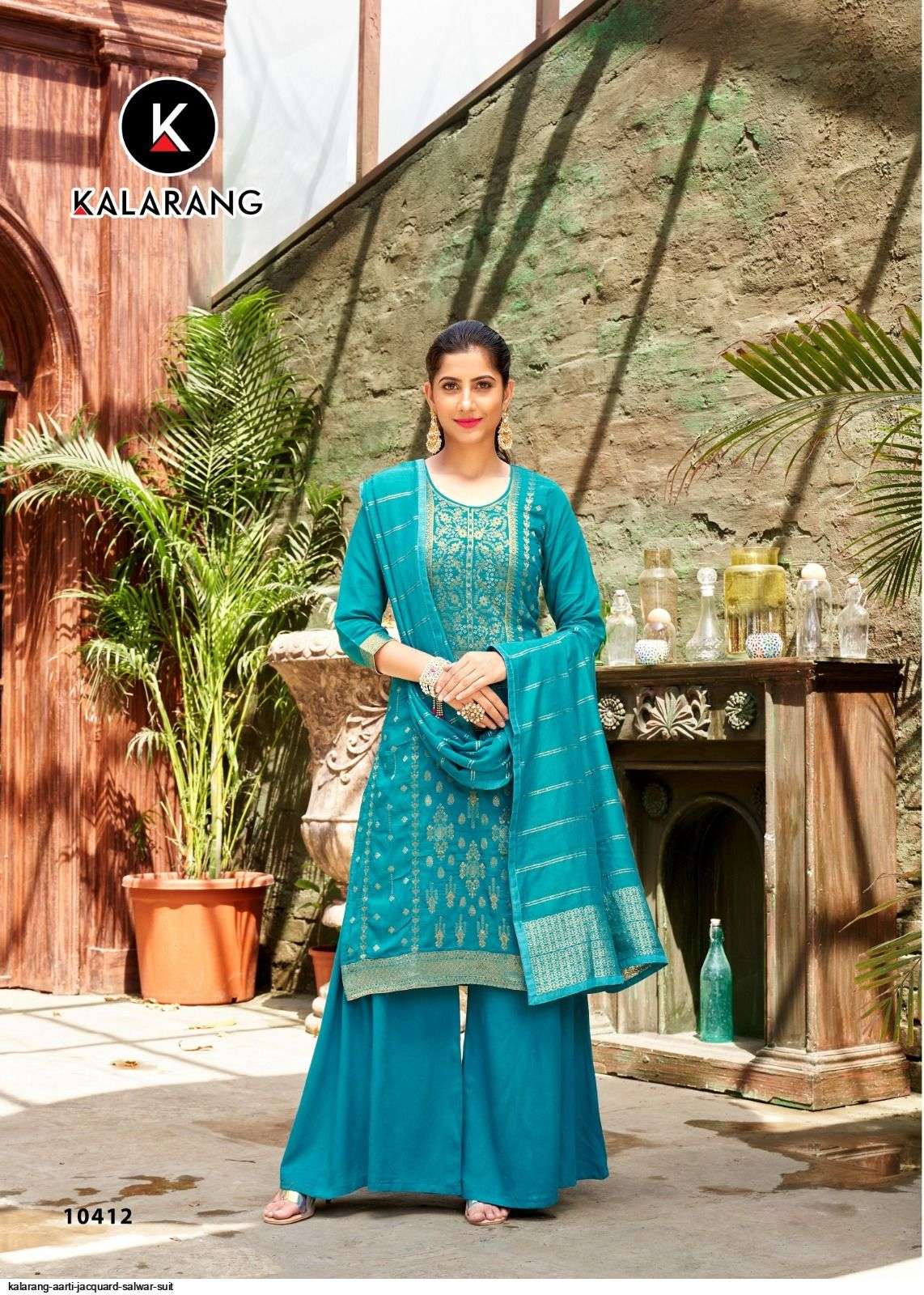 Aarti By Kalarang 10411 To 10414 Series Beautiful Stylish Sharara Suits Fancy Colorful Casual Wear & Ethnic Wear & Ready To Wear Pure Dola Jacquard Dresses At Wholesale Price
