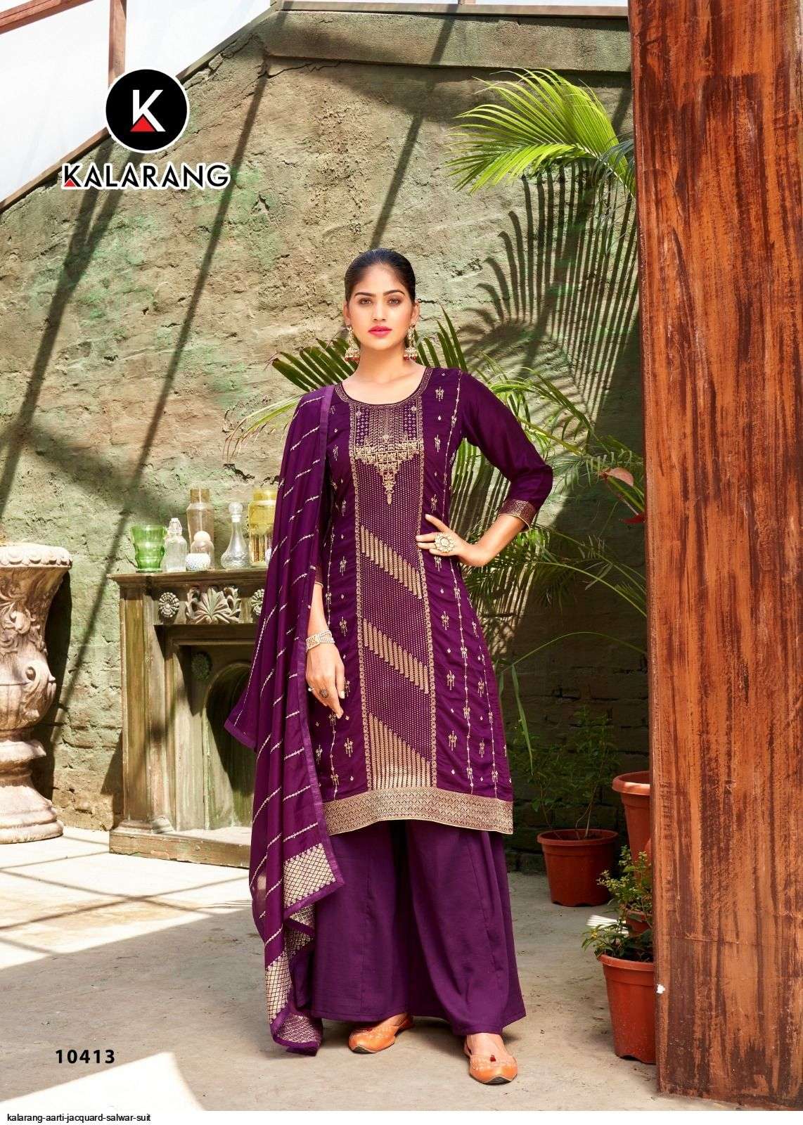 Aarti By Kalarang 10411 To 10414 Series Beautiful Stylish Sharara Suits Fancy Colorful Casual Wear & Ethnic Wear & Ready To Wear Pure Dola Jacquard Dresses At Wholesale Price
