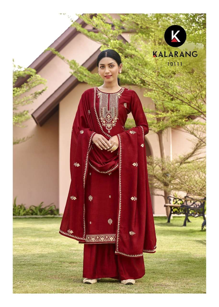 Jiya By Kalarang 10111 To 10114 Series Beautiful Stylish Suits Fancy Colorful Casual Wear & Ethnic Wear & Ready To Wear Vichitra Silk Dresses At Wholesale Price