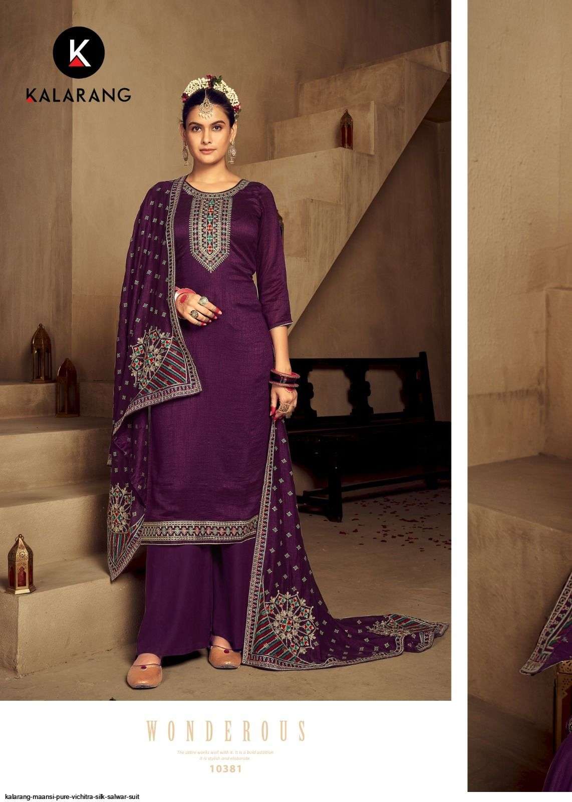 Maansi By Kalarang 10381 To 10386 Series Beautiful Stylish Suits Fancy Colorful Casual Wear & Ethnic Wear & Ready To Wear Pure Vichitra Silk Dresses At Wholesale Price