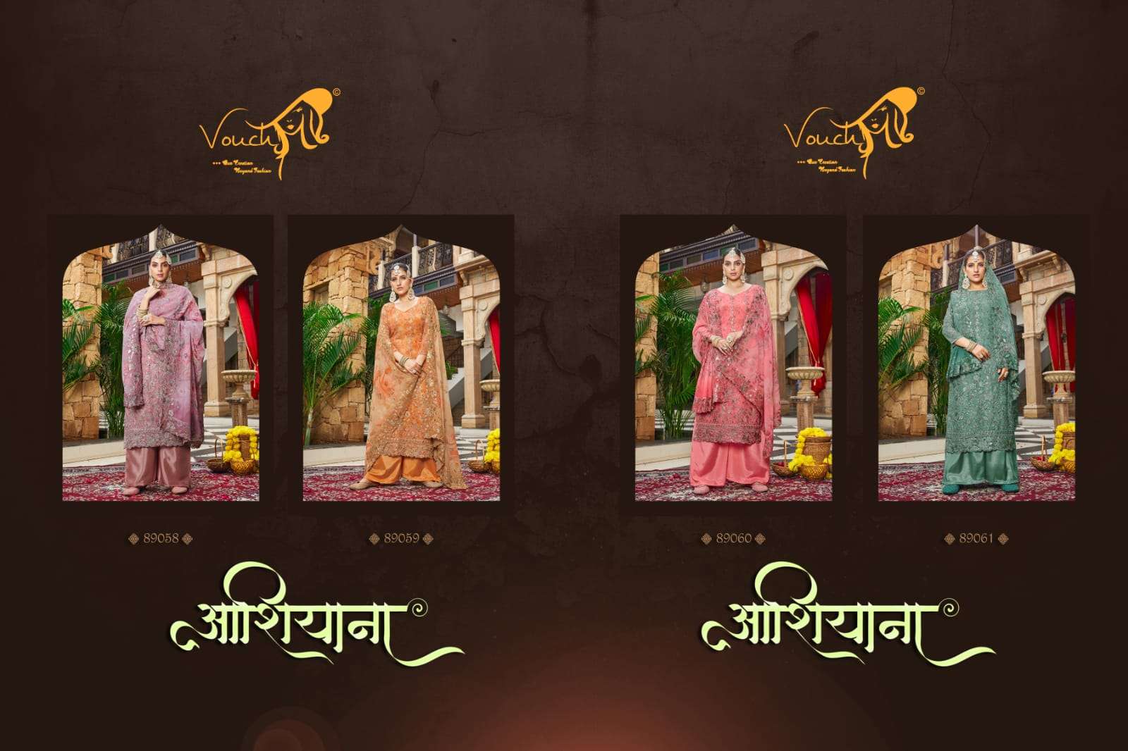 Aashiyana By Vouche 89058 To 89061 Series Beautiful Sharara Suits Colorful Stylish Fancy Casual Wear & Ethnic Wear Heavy Georgette Dresses At Wholesale Price