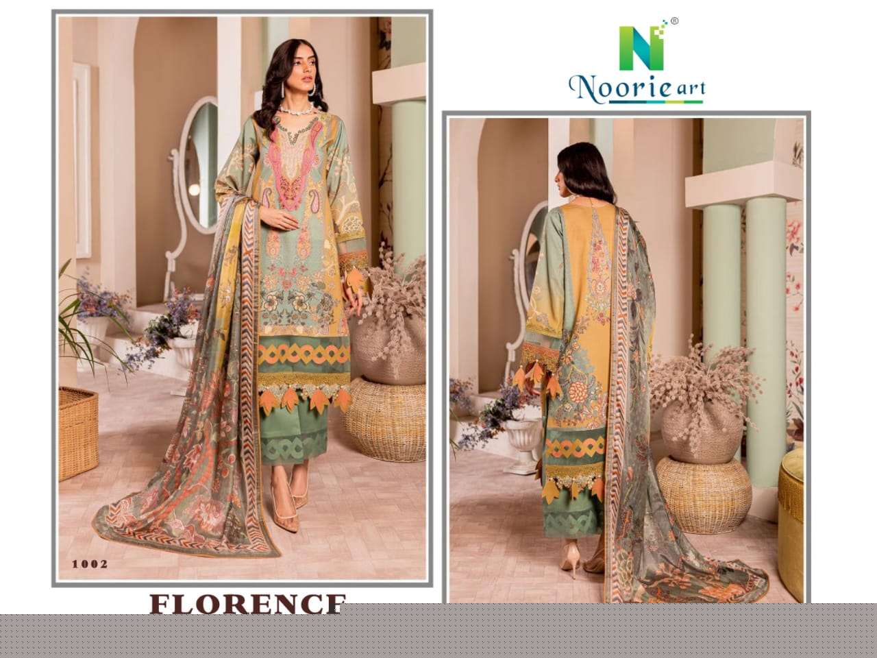 Florence By Noorie Arts 1001 To 1008 Series Designer Pakistani Suits Collection Beautiful Stylish Fancy Colorful Party Wear & Occasional Wear Pure Cambric Cotton Embroidered Dresses At Wholesale Price