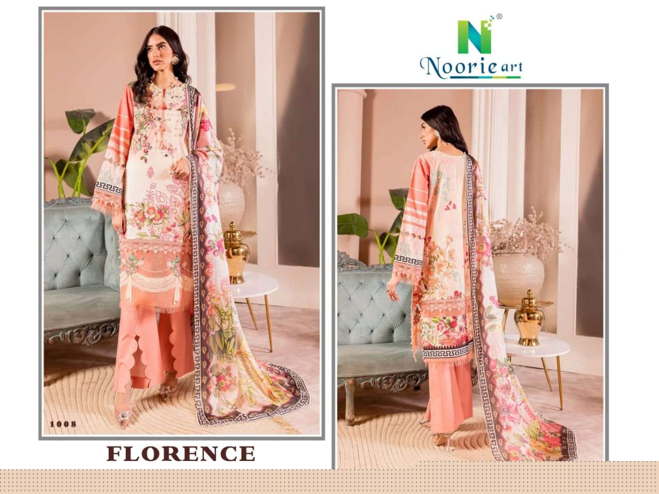 Florence By Noorie Arts 1001 To 1008 Series Designer Pakistani Suits Collection Beautiful Stylish Fancy Colorful Party Wear & Occasional Wear Pure Cambric Cotton Embroidered Dresses At Wholesale Price
