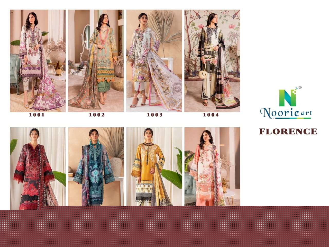 Florence By Noorie Arts 1001 To 1008 Series Designer Pakistani Suits Collection Beautiful Stylish Fancy Colorful Party Wear & Occasional Wear Pure Cambric Cotton Embroidered Dresses At Wholesale Price