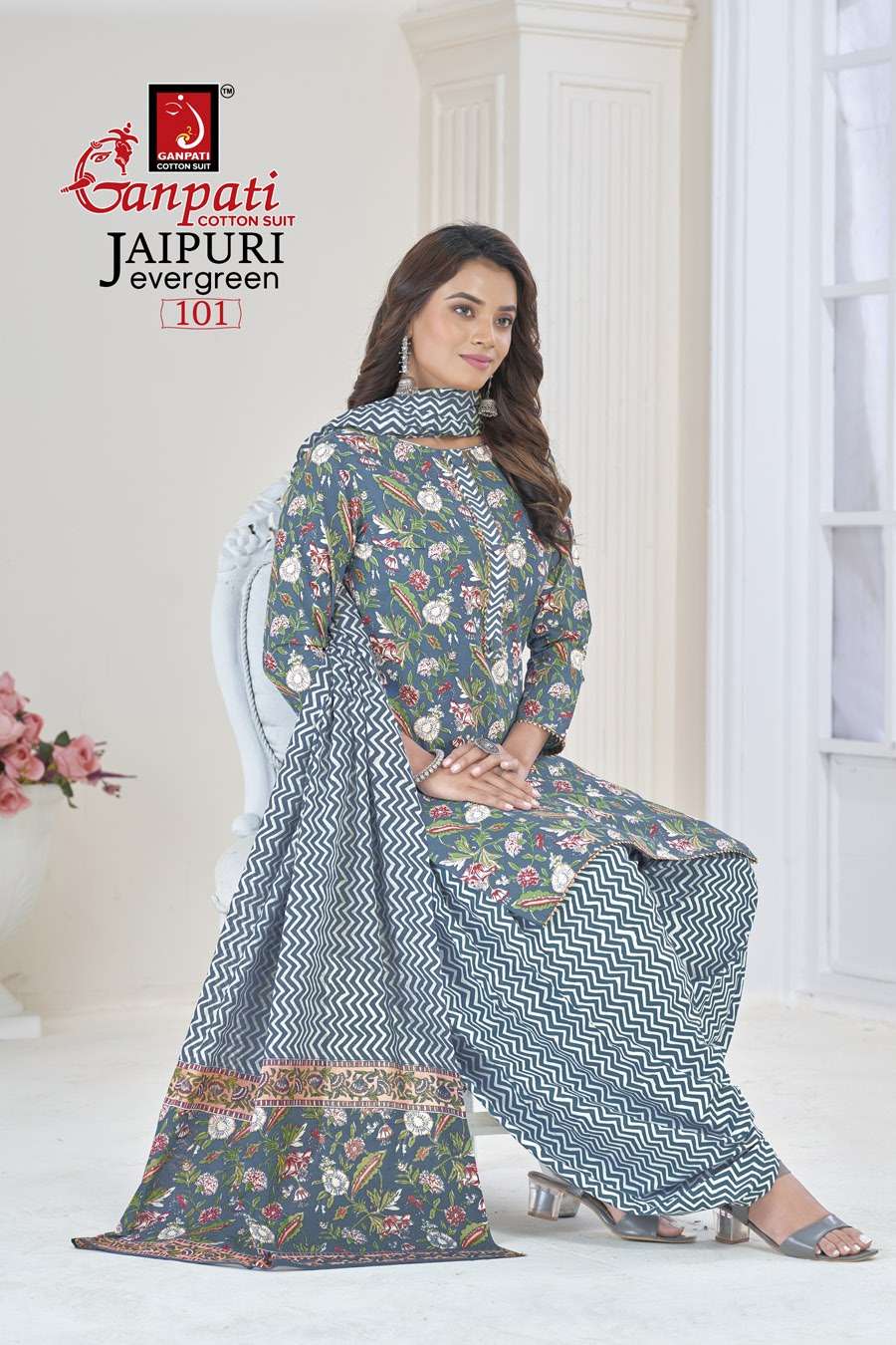 Jaipuri Evergreen Vol-1 By Ganpati Cotton Suit 101 To 120 Series Designer Festive Suits Beautiful Stylish Fancy Colorful Party Wear & Occasional Wear Pure Cotton Print Dresses At Wholesale Price