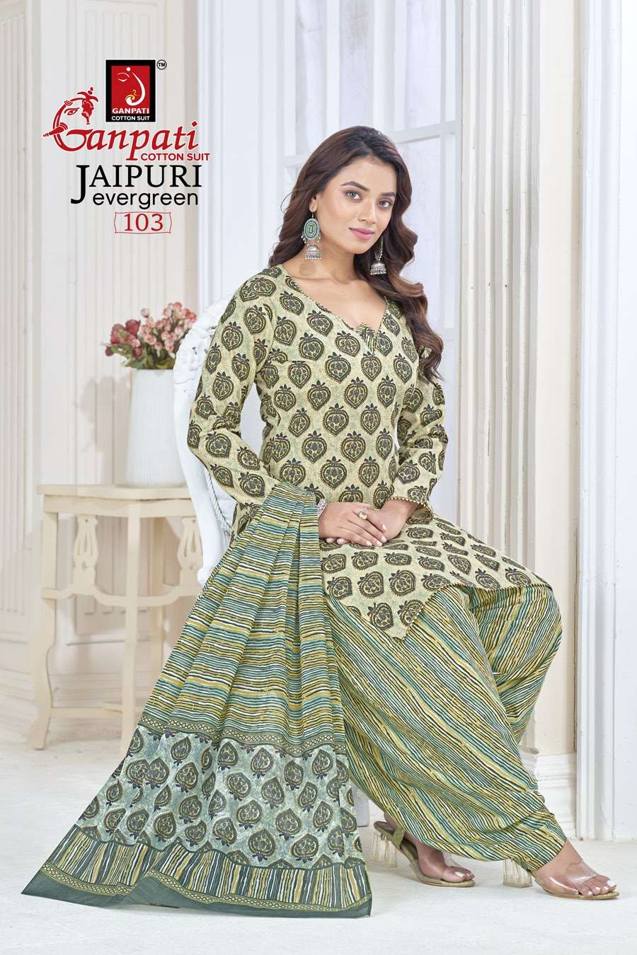 Jaipuri Evergreen Vol-1 By Ganpati Cotton Suit 101 To 120 Series Designer Festive Suits Beautiful Stylish Fancy Colorful Party Wear & Occasional Wear Pure Cotton Print Dresses At Wholesale Price