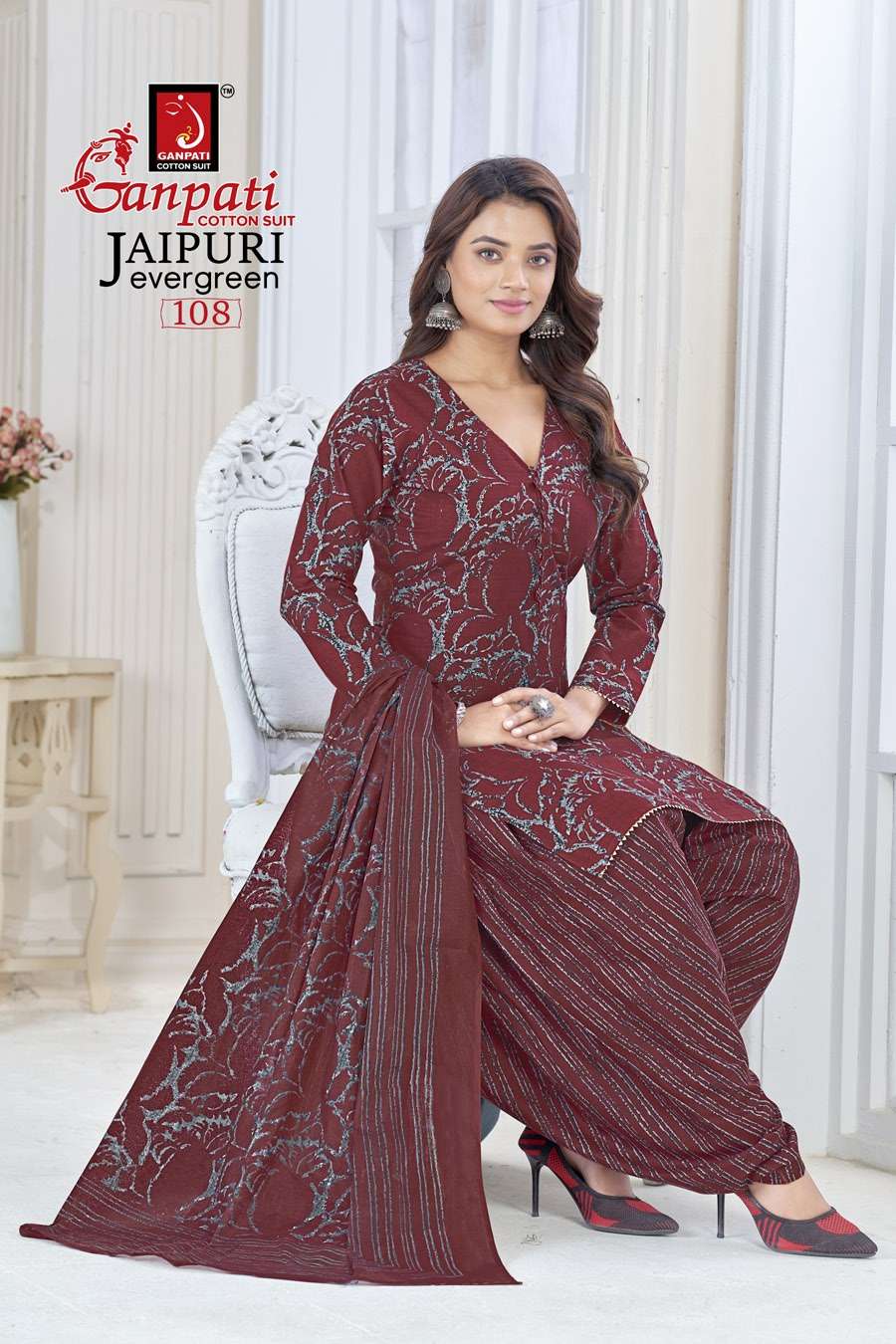 Jaipuri Evergreen Vol-1 By Ganpati Cotton Suit 101 To 120 Series Designer Festive Suits Beautiful Stylish Fancy Colorful Party Wear & Occasional Wear Pure Cotton Print Dresses At Wholesale Price