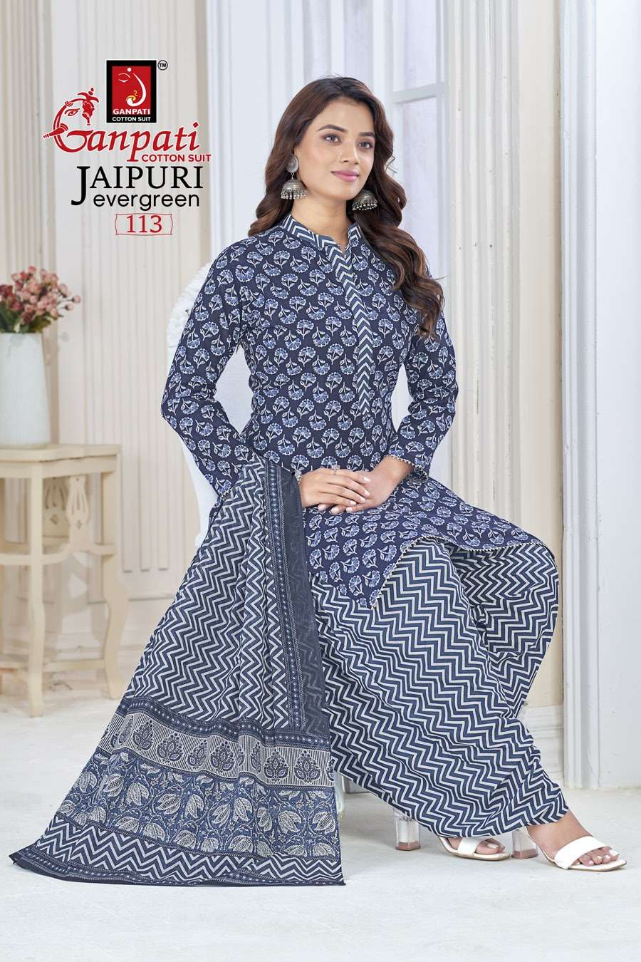 Jaipuri Evergreen Vol-1 By Ganpati Cotton Suit 101 To 120 Series Designer Festive Suits Beautiful Stylish Fancy Colorful Party Wear & Occasional Wear Pure Cotton Print Dresses At Wholesale Price