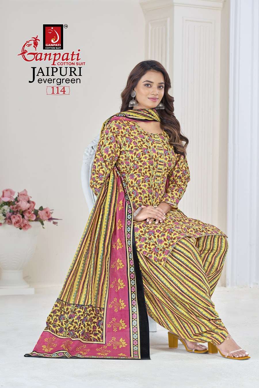 Jaipuri Evergreen Vol-1 By Ganpati Cotton Suit 101 To 120 Series Designer Festive Suits Beautiful Stylish Fancy Colorful Party Wear & Occasional Wear Pure Cotton Print Dresses At Wholesale Price