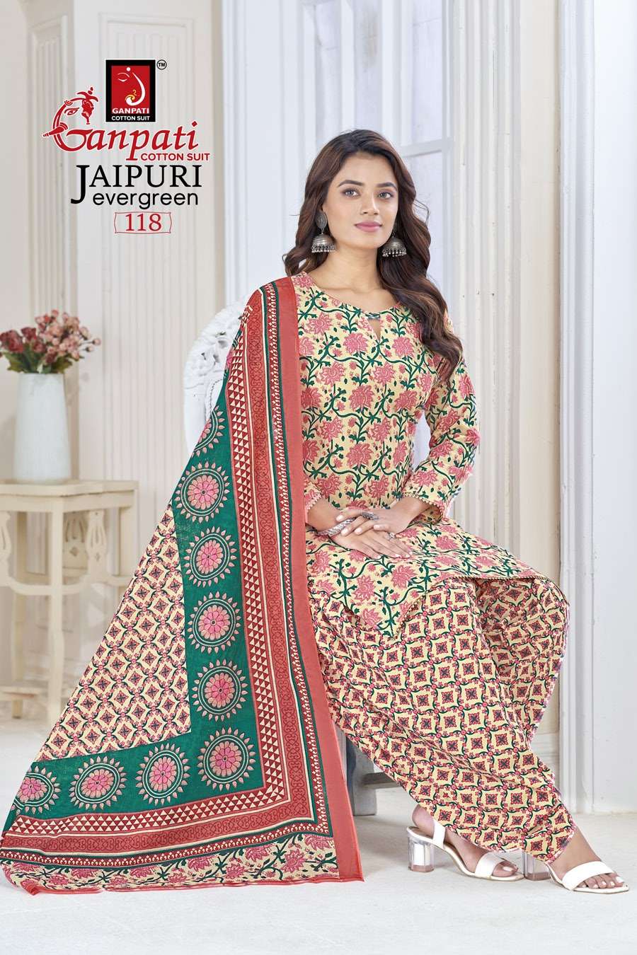 Jaipuri Evergreen Vol-1 By Ganpati Cotton Suit 101 To 120 Series Designer Festive Suits Beautiful Stylish Fancy Colorful Party Wear & Occasional Wear Pure Cotton Print Dresses At Wholesale Price