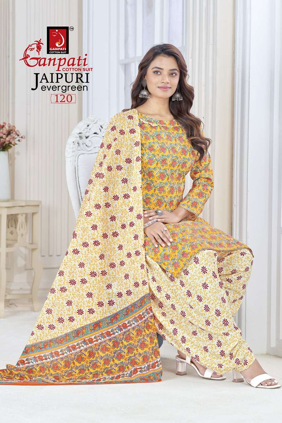 Jaipuri Evergreen Vol-1 By Ganpati Cotton Suit 101 To 120 Series Designer Festive Suits Beautiful Stylish Fancy Colorful Party Wear & Occasional Wear Pure Cotton Print Dresses At Wholesale Price