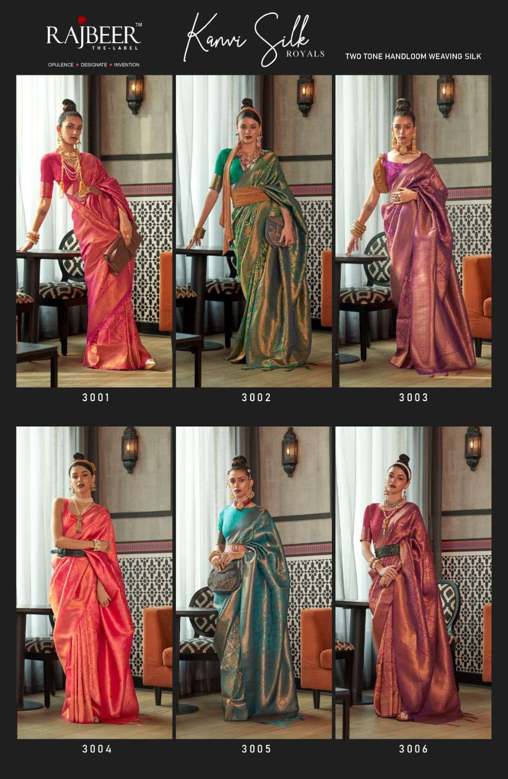 Kanvi Silk 3001 Series By Rajbeer 3001 To 3006 Series Indian Traditional Wear Collection Beautiful Stylish Fancy Colorful Party Wear & Occasional Wear Silk Sarees At Wholesale Price
