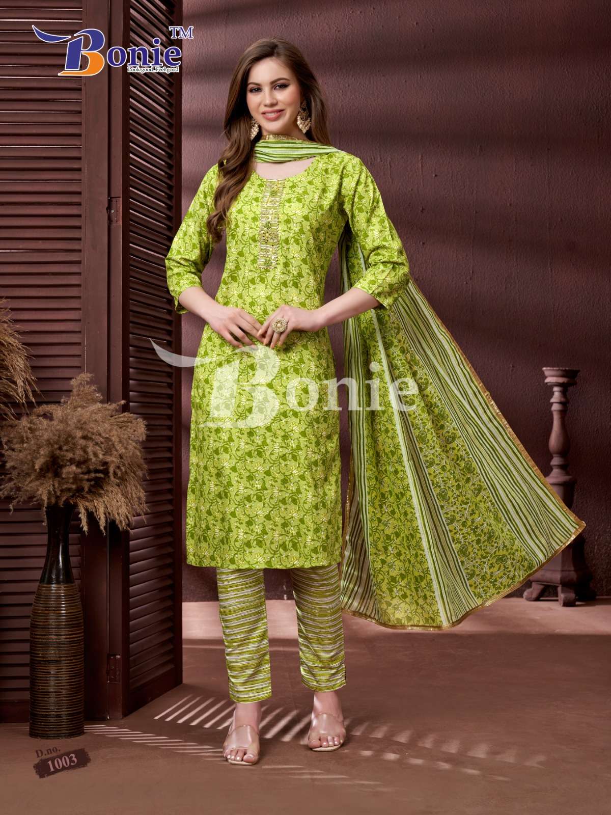 Desi Kudi By Bonie 1001 To 1006 Series Beautiful Suits Colorful Stylish Fancy Casual Wear & Ethnic Wear Rayon Print Dresses At Wholesale Price