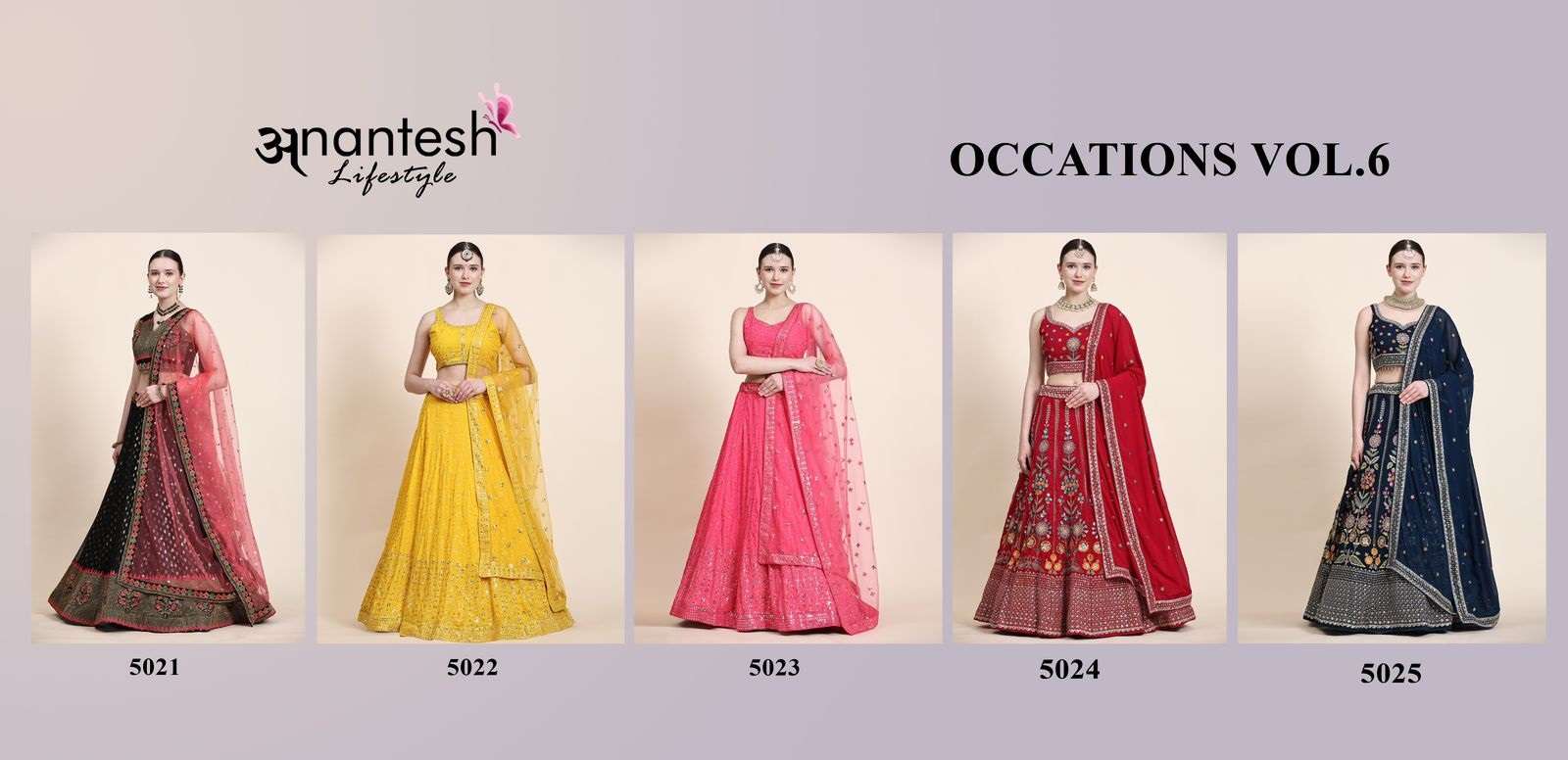 Occations Vol-6 By Anantesh 5021 To 5025 Series Bridal Wear Collection Beautiful Stylish Colorful Fancy Party Wear & Occasional Wear Net/Premium Georgette Lehengas At Wholesale Price