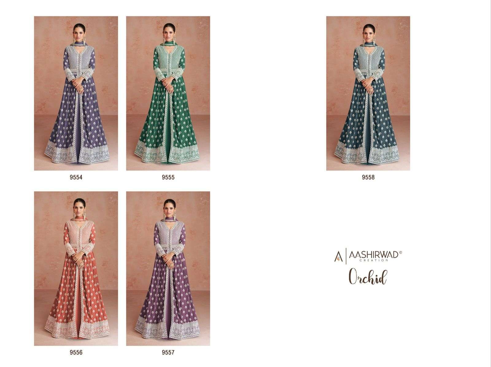Orchid By Aashirwad Creation 9597 To 9601 Series Designer Festive Suits Beautiful Fancy Colorful Stylish Party Wear & Occasional Wear Georgette Dresses At Wholesale Price