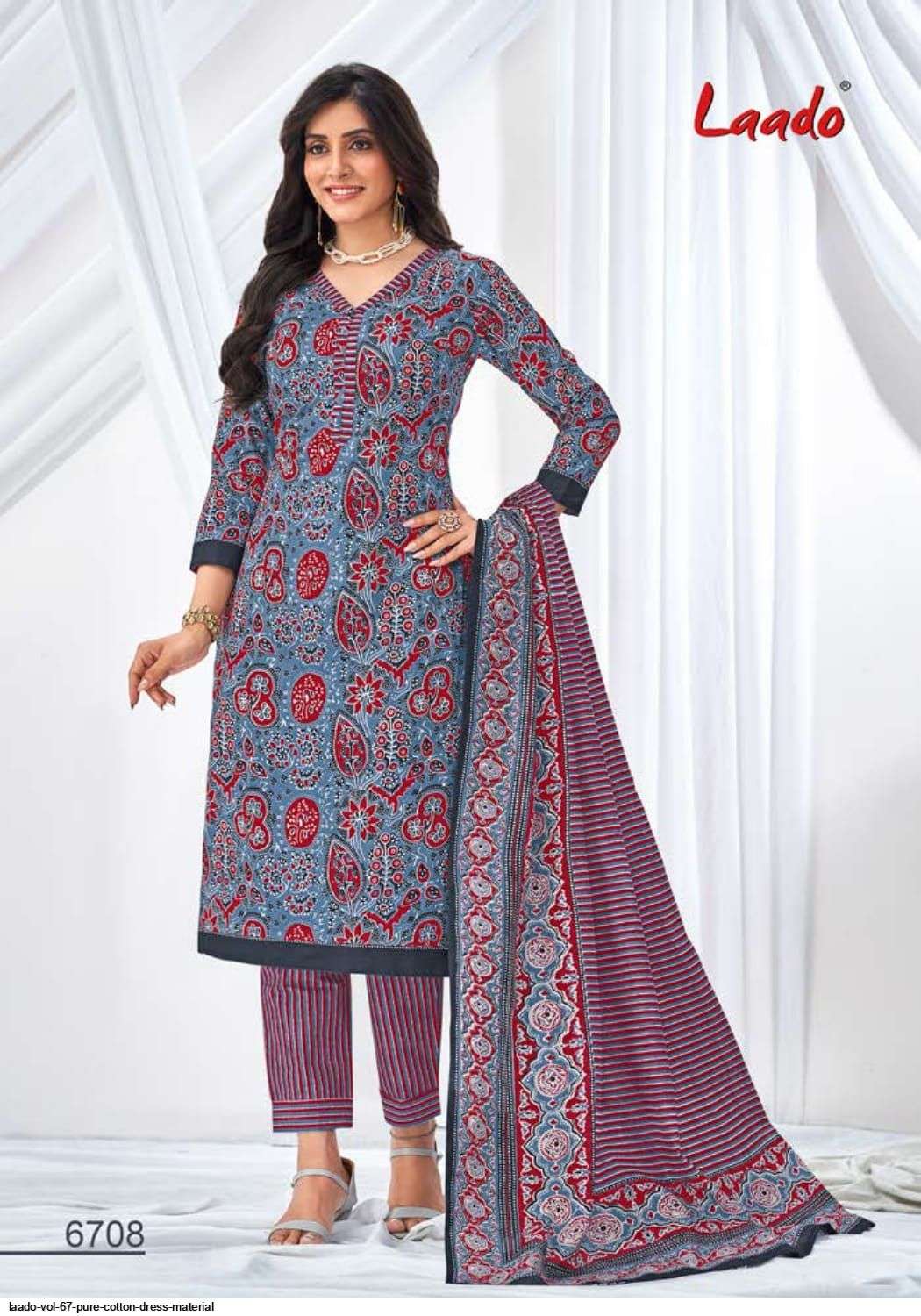 Laado Vol-67 By Laado 6701 To 6720 Series Beautiful Suits Colorful Stylish Fancy Casual Wear & Ethnic Wear Pure Cotton Dresses At Wholesale Price