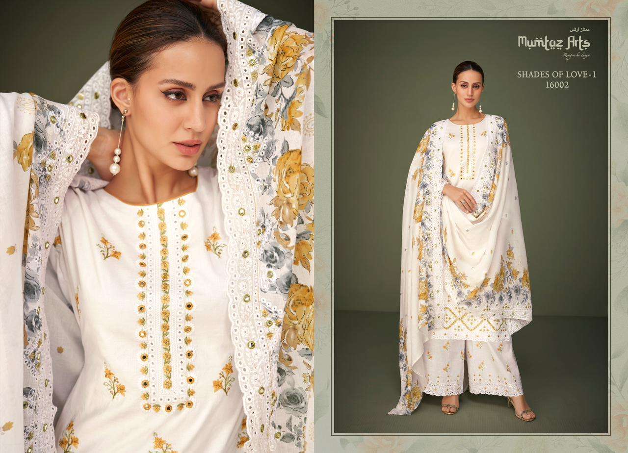 Shades Of Love Vol-1 By Mumtaz Arts 16001 To 16004 Series Beautiful Suits Colorful Stylish Fancy Casual Wear Pure Lawn Dresses At Wholesale Price