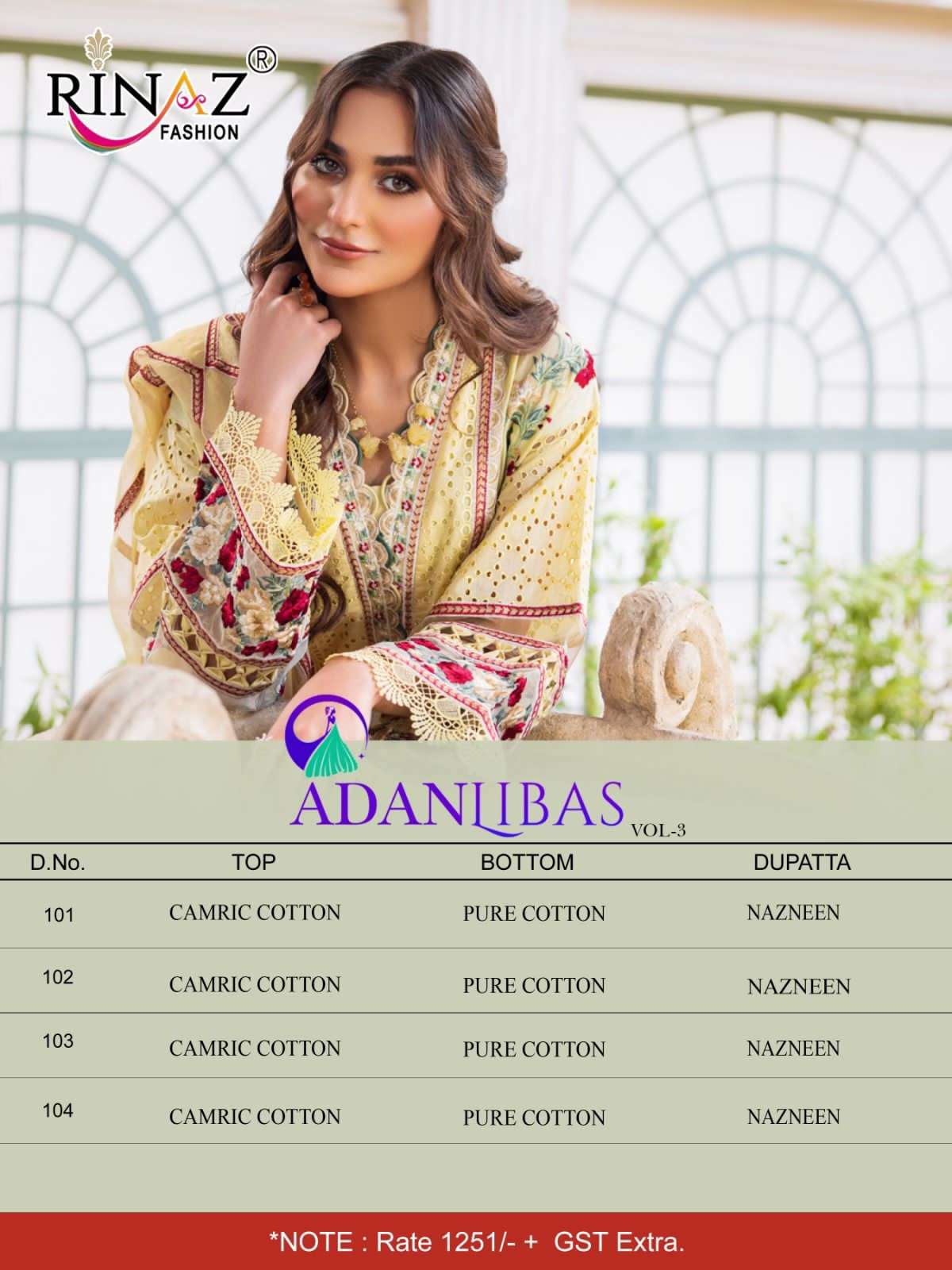 Adanlibas Vol-3 By Rinaz Fashion 201 To 204 Series Beautiful Pakistani Suits Colorful Stylish Fancy Casual Wear & Ethnic Wear Cambric Cotton Dresses At Wholesale Price