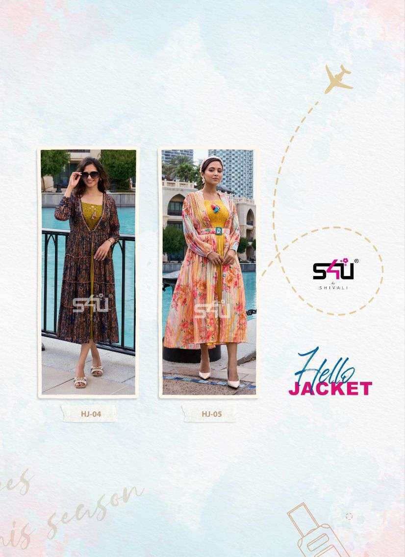 Hello Jacket Vol-9 By S4u Fashion 01 To 05 Series Beautiful Stylish Fancy Colorful Casual Wear & Ethnic Wear Georgette Foil Kurtis With Jacket At Wholesale Price