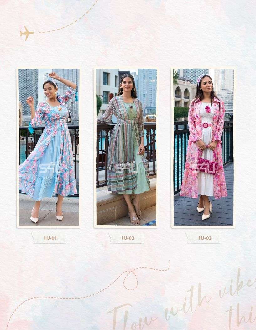Hello Jacket Vol-9 By S4u Fashion 01 To 05 Series Beautiful Stylish Fancy Colorful Casual Wear & Ethnic Wear Georgette Foil Kurtis With Jacket At Wholesale Price