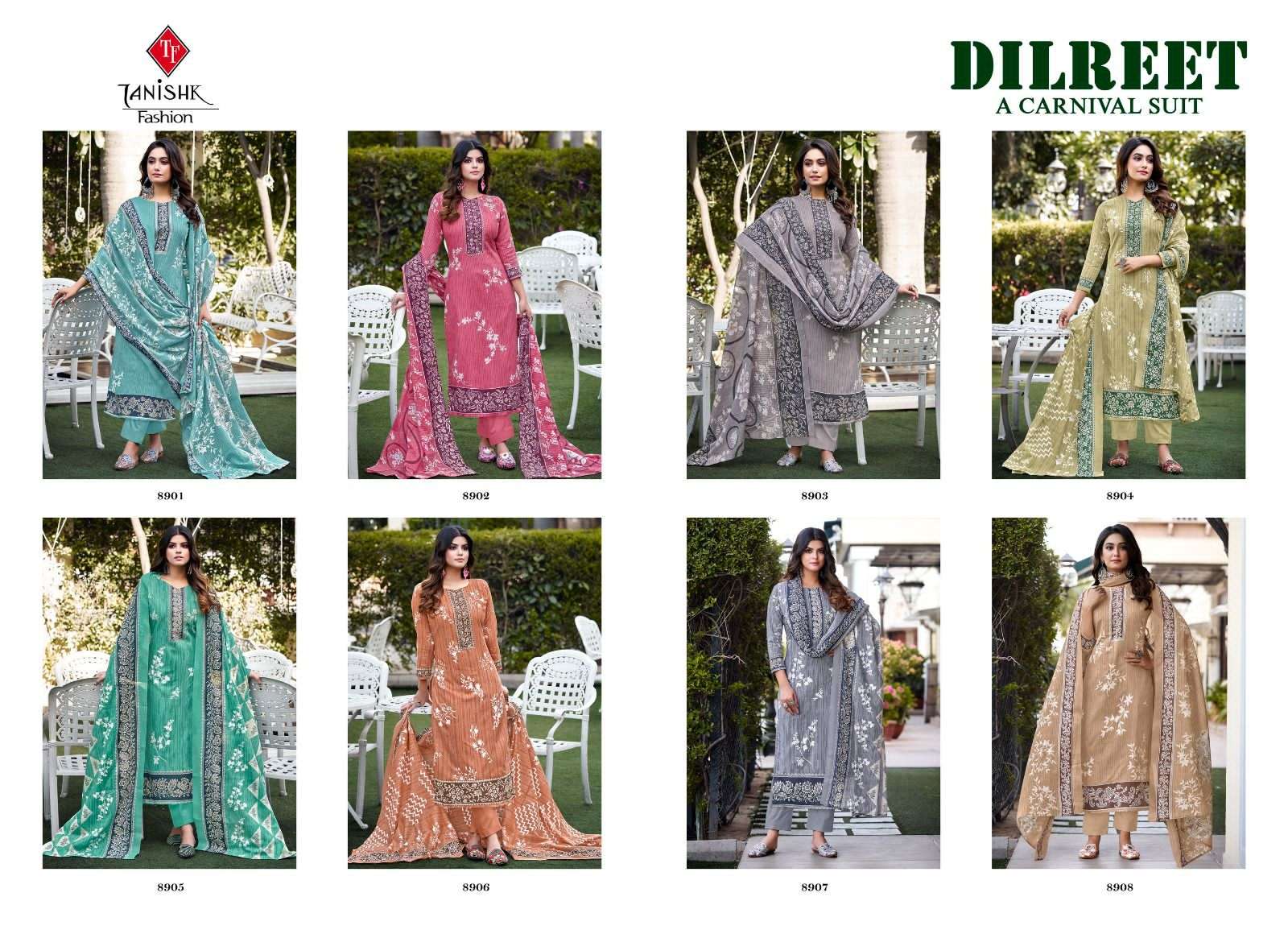 Dilreet By Tanishk Fashion 8901 To 8908 Series Beautiful Stylish Festive Suits Fancy Colorful Casual Wear & Ethnic Wear & Ready To Wear Pure Cotton Print Dresses At Wholesale Price