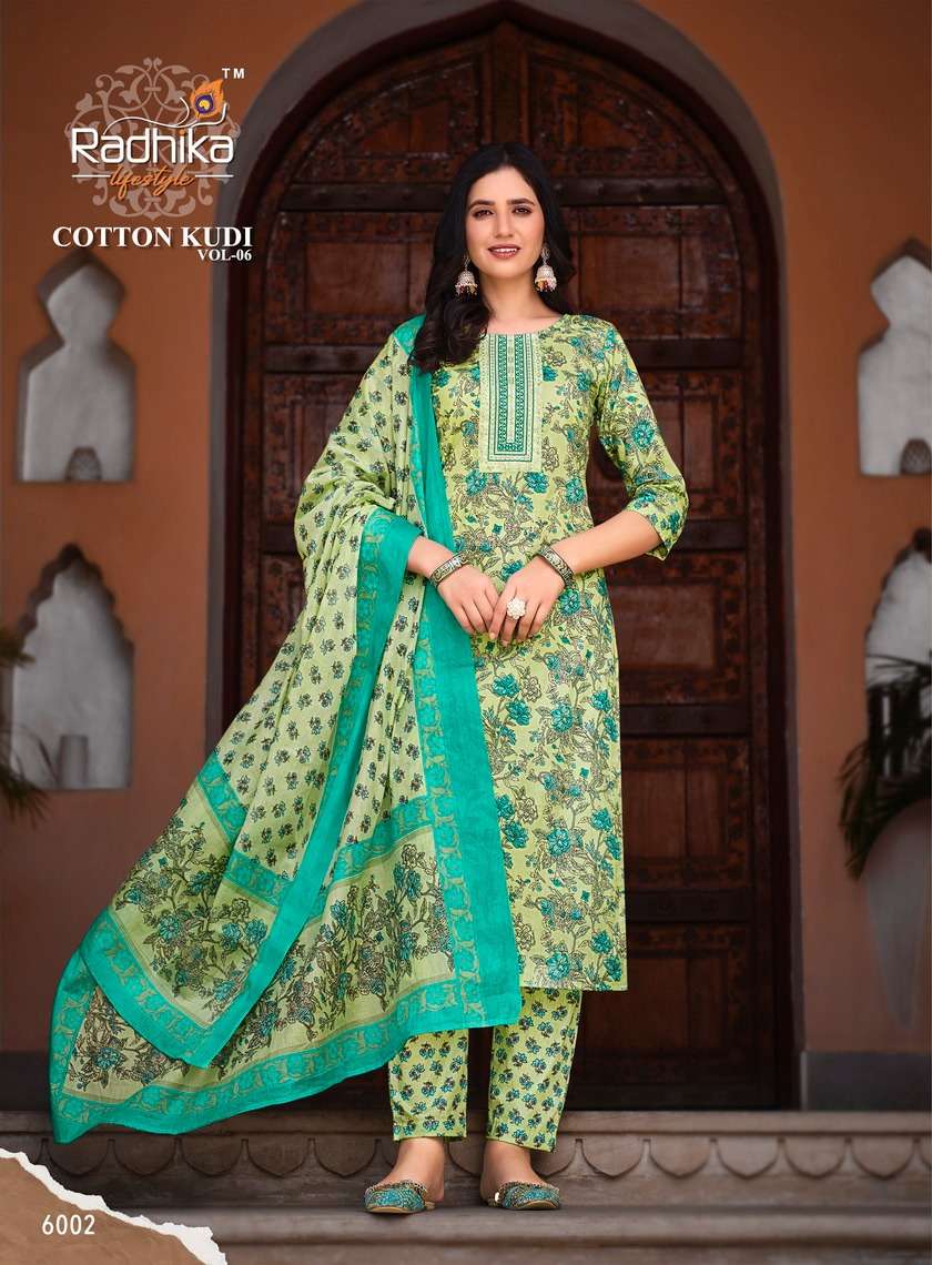 Cotton Kudi Vol-6 By Radhika Lifestyle 6001 To 6008 Series Beautiful Stylish Festive Suits Fancy Colorful Casual Wear & Ethnic Wear & Ready To Wear Cotton Print Dresses At Wholesale Price