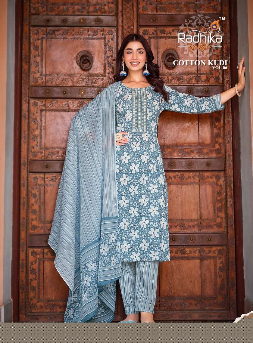 Cotton Kudi Vol-6 By Radhika Lifestyle 6001 To 6008 Series Beautiful Stylish Festive Suits Fancy Colorful Casual Wear & Ethnic Wear & Ready To Wear Cotton Print Dresses At Wholesale Price