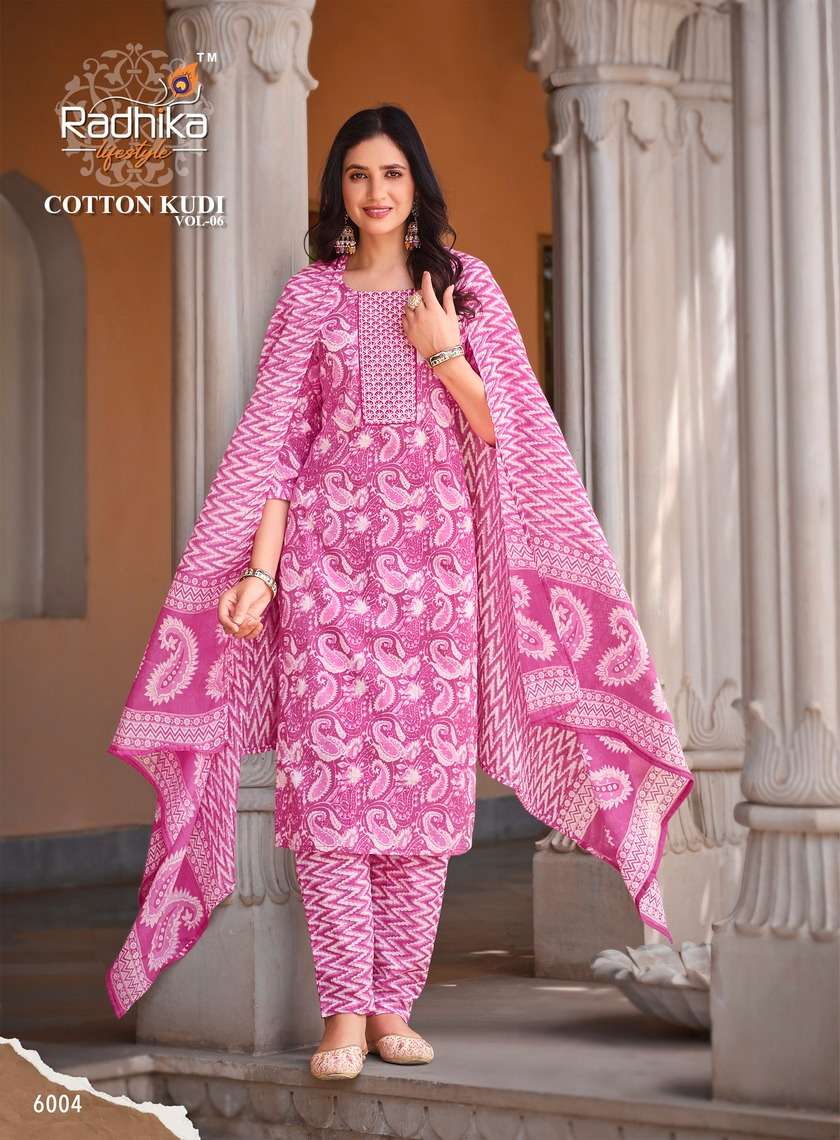 Cotton Kudi Vol-6 By Radhika Lifestyle 6001 To 6008 Series Beautiful Stylish Festive Suits Fancy Colorful Casual Wear & Ethnic Wear & Ready To Wear Cotton Print Dresses At Wholesale Price