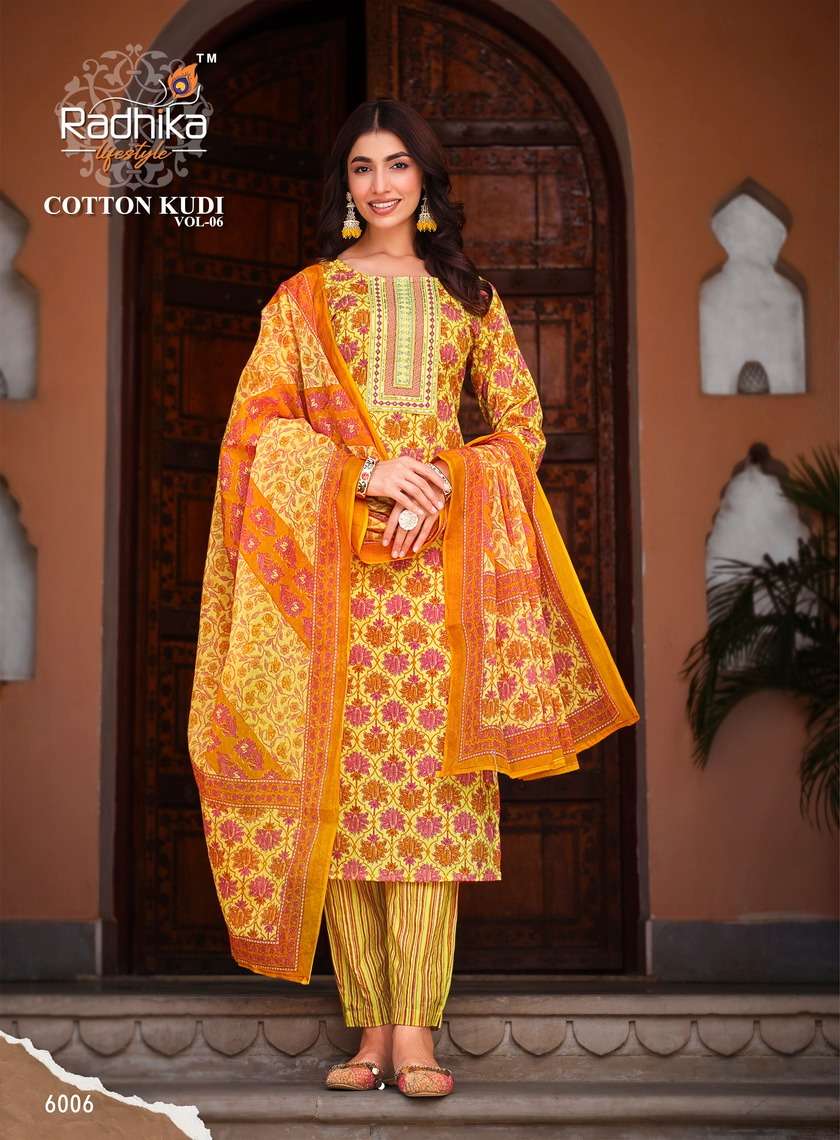 Cotton Kudi Vol-6 By Radhika Lifestyle 6001 To 6008 Series Beautiful Stylish Festive Suits Fancy Colorful Casual Wear & Ethnic Wear & Ready To Wear Cotton Print Dresses At Wholesale Price