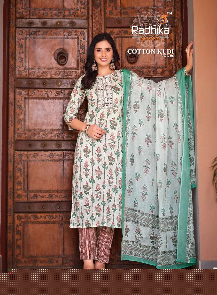 Cotton Kudi Vol-6 By Radhika Lifestyle 6001 To 6008 Series Beautiful Stylish Festive Suits Fancy Colorful Casual Wear & Ethnic Wear & Ready To Wear Cotton Print Dresses At Wholesale Price
