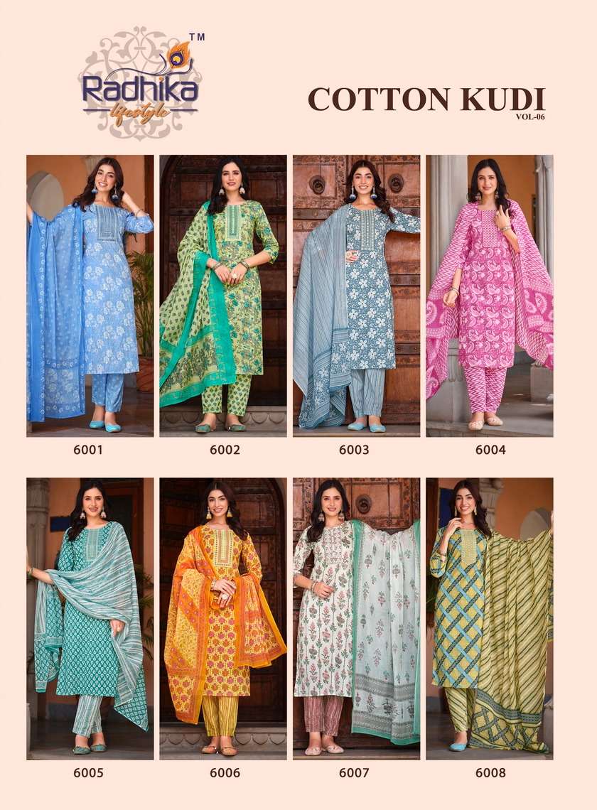 Cotton Kudi Vol-6 By Radhika Lifestyle 6001 To 6008 Series Beautiful Stylish Festive Suits Fancy Colorful Casual Wear & Ethnic Wear & Ready To Wear Cotton Print Dresses At Wholesale Price