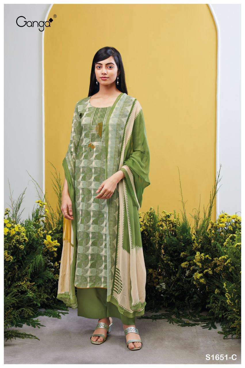 Tanuja-1651 By Ganga Fashion 1651-A To 1651-D Series Beautiful Suits Colorful Stylish Fancy Casual Wear & Ethnic Wear Premium Cotton Embroidered Dresses At Wholesale Price