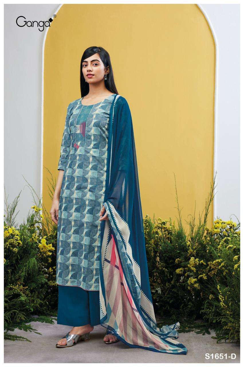 Tanuja-1651 By Ganga Fashion 1651-A To 1651-D Series Beautiful Suits Colorful Stylish Fancy Casual Wear & Ethnic Wear Premium Cotton Embroidered Dresses At Wholesale Price