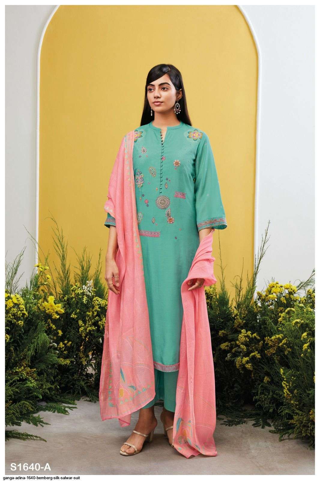 Adina-1640 By Ganga Fashion 1640-A To 1640-D Series Beautiful Suits Colorful Stylish Fancy Casual Wear & Ethnic Wear Bemberg Silk Dresses At Wholesale Price