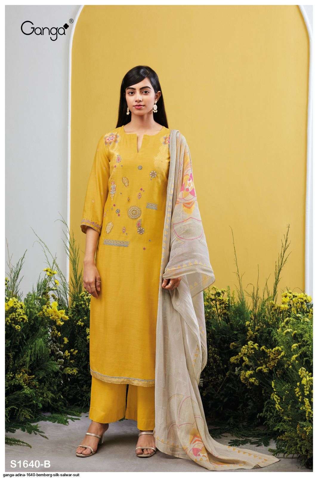 Adina-1640 By Ganga Fashion 1640-A To 1640-D Series Beautiful Suits Colorful Stylish Fancy Casual Wear & Ethnic Wear Bemberg Silk Dresses At Wholesale Price