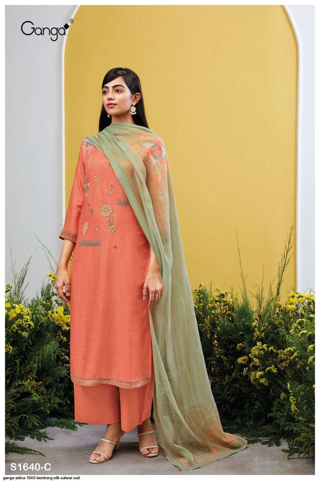 Adina-1640 By Ganga Fashion 1640-A To 1640-D Series Beautiful Suits Colorful Stylish Fancy Casual Wear & Ethnic Wear Bemberg Silk Dresses At Wholesale Price