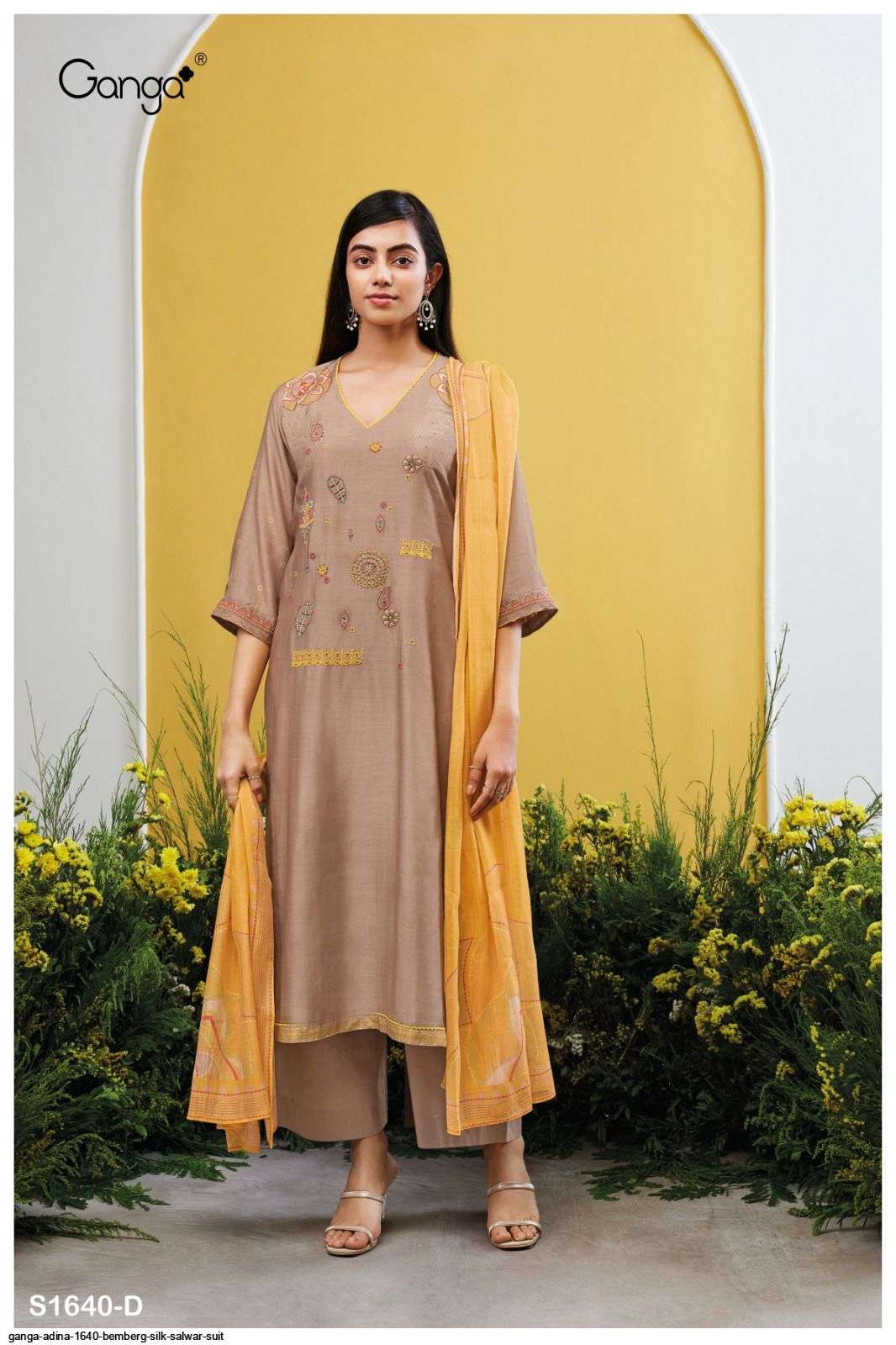 Adina-1640 By Ganga Fashion 1640-A To 1640-D Series Beautiful Suits Colorful Stylish Fancy Casual Wear & Ethnic Wear Bemberg Silk Dresses At Wholesale Price