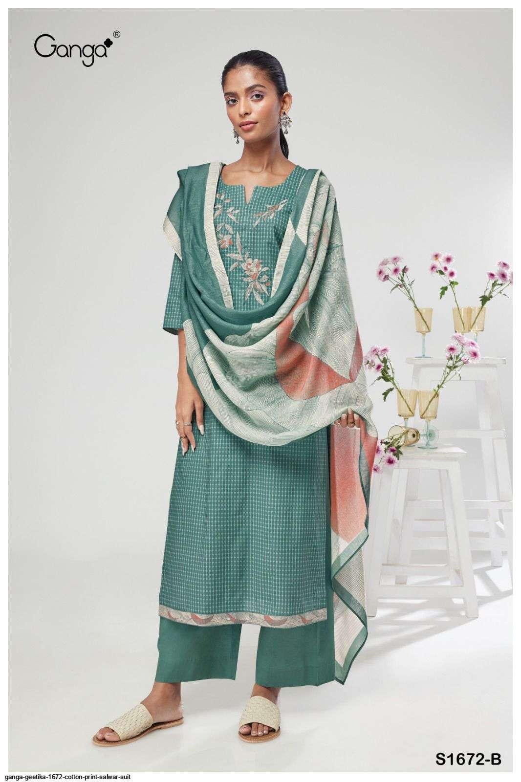 Geetika-1672 By Ganga Fashion 1672-A To 1672-D Series Beautiful Suits Colorful Stylish Fancy Casual Wear & Ethnic Wear Premium Cotton Dresses At Wholesale Price