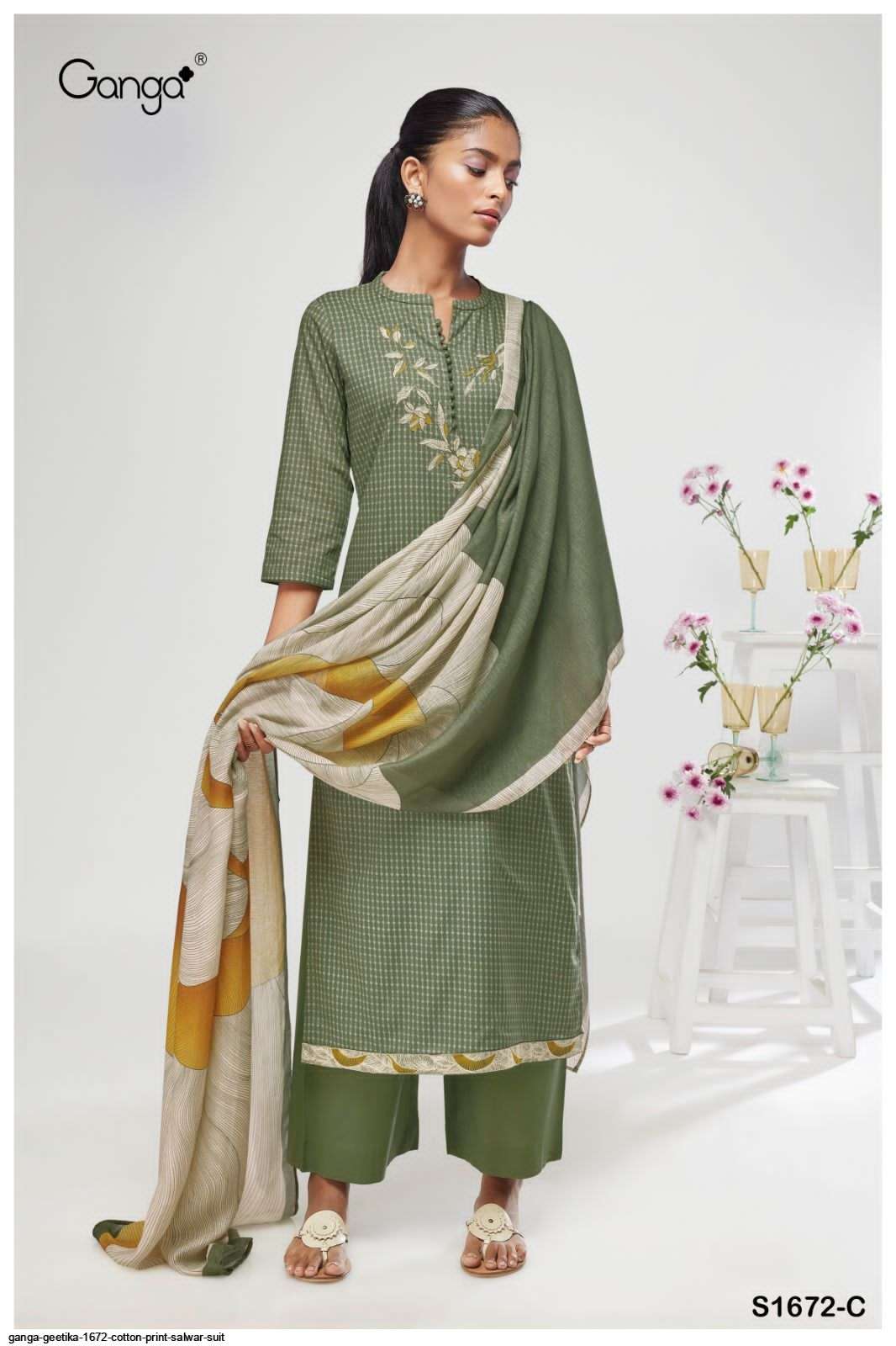 Geetika-1672 By Ganga Fashion 1672-A To 1672-D Series Beautiful Suits Colorful Stylish Fancy Casual Wear & Ethnic Wear Premium Cotton Dresses At Wholesale Price